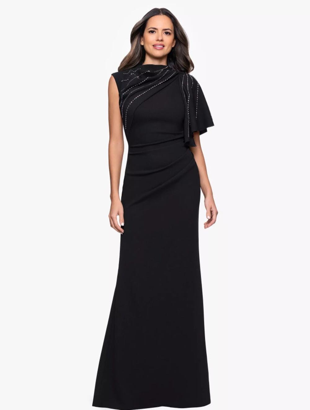 NWT Betsy & Adam Long Scuba Crepe Studded Dress Black Size 8